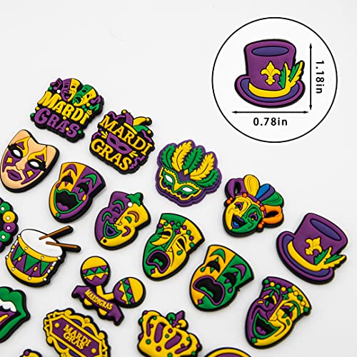 27 PCS Mardi Gras Croc Charms Fit for Clog Sandals Slippers, Mardi Gras Decorations Cute Croc Charms Mardi Gras Decor Mardi Gras Mask Favor Birthday Party Mardi Gras Gifts for Kids Men Women