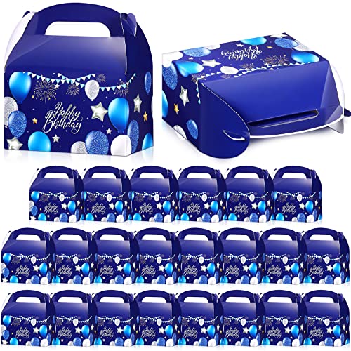 24 Pcs Blue and Silver Party Favors Boxes Birthday Goodie Boxes DIY Silver Navy Blue Gift Box Birthday Gable Boxes Treat Box Paper Boxes for Kids Gifts Blue and Silver Party Birthday Party Supplies