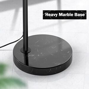 Arc Floor Lamp with Unique Hanging Drum Shade for Living Room - Marble Modern Standing Lamps Adjustable Height, Contemporary Over the Couch Hanging Arching Tall Stand Up Light for Bedroom Office Black