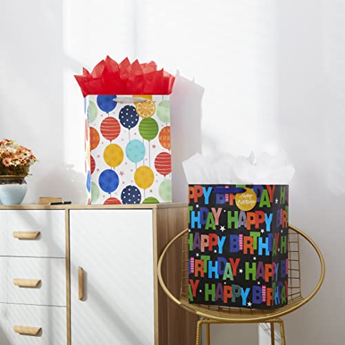 2 Pack 16.5" Large Gift Bag with Tissue Paper for Happy Birthday gift bags (Balloons)