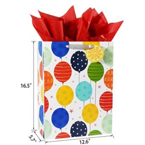 2 Pack 16.5" Large Gift Bag with Tissue Paper for Happy Birthday gift bags (Balloons)