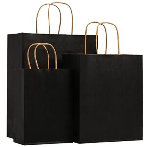 nicunom 90 pack black kraft paper bags, 6x3x8/8x4x10/10x5x13 bulk shopping bag craft bags thick party favor bag with handle for wedding birthday halloween father’s day mother’ day christmas anniversary