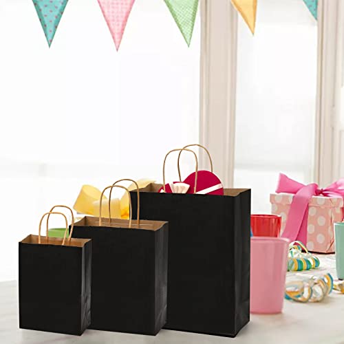 Nicunom 90 Pack Black Kraft Paper Bags, 6x3x8/8x4x10/10x5x13 Bulk Shopping Bag Craft Bags Thick Party Favor Bag with Handle for Wedding Birthday Halloween Father's Day Mother' Day Christmas Anniversary