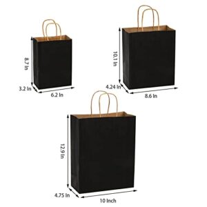 Nicunom 90 Pack Black Kraft Paper Bags, 6x3x8/8x4x10/10x5x13 Bulk Shopping Bag Craft Bags Thick Party Favor Bag with Handle for Wedding Birthday Halloween Father's Day Mother' Day Christmas Anniversary