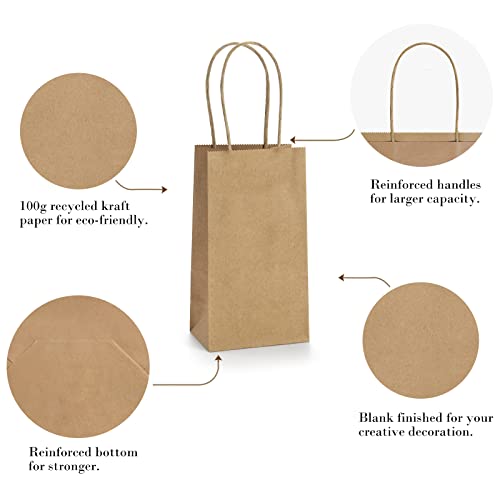 BagDream 50 Pack 3.5x2.4x6.7 Inches Small Kraft Paper Gift Bags with Handles Bulk Mini Party Favor Bags Candy Bags 100% Recyclable Brown Paper Bag