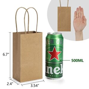 BagDream 50 Pack 3.5x2.4x6.7 Inches Small Kraft Paper Gift Bags with Handles Bulk Mini Party Favor Bags Candy Bags 100% Recyclable Brown Paper Bag