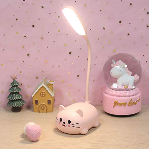 Kids Lamp, LED Desk Lamp for Kids, Cute Cat Lamp Kawaii Desk Accessories, Flexible Gooseneck Eye-Care Cartoons Small Desk Lamp Girls Gifts (Pink)