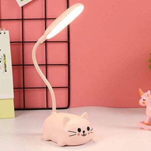 kids lamp, led desk lamp for kids, cute cat lamp kawaii desk accessories, flexible gooseneck eye-care cartoons small desk lamp girls gifts (pink)