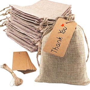 gbateri 50 pack linen burlap bags with drawstring gift bags 5×7 inch, jute bags, small hessian bags, jewelry pouches party favor bags treat bags with strings, tags for christmas wedding birthday