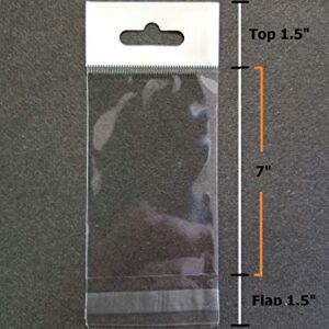 5x7 Hang TOP Clear Resealable Cello/Cellophane Bags w/Hanging Header - Pack of 100