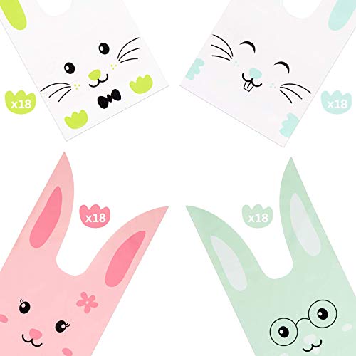 DECORLIFE 72PCS Easter Goodie Bags, Easter Bags for Treats, Bunny Bags for Kids, Candy, Cookies, Toys, Snacks Party Supplies