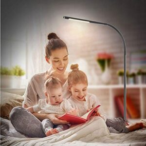 JOLY JOY LED Modern Floor Lamps, Flexible Gooseneck Standing Reading Light W/Stable Base, 4 Color & 5 Brightness Dimmer, Touch & Remote Control, for Living Room, Chair, Couch, Office Task (Black)