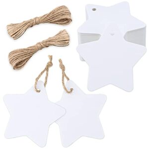 five-pointed star gift tags 100pcs paper gift tags with string white gift tag with natural jute twine for diy, craft, party favors, wedding favors and special events (white)