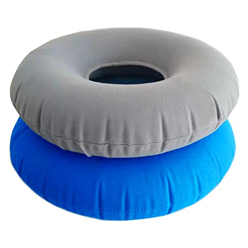 Shineyid 2 Pack Donut Pillow, Donut Cushion Seat, Inflatable Ring Cushion with A Pump, Hemorrhoid Seat Pillow, Round Wheelchairs Seat Cushion for for Home, Car or Office (15" Blue & Gray)