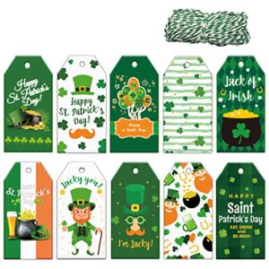 doumeny 120pcs st. patrick’s day gift tags green shamrock clover paper tags happy st. patrick’s day hanging labels irish gift label tags with 65.6 feet twines for irish holiday diy craft gift wrapping