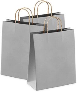 purevacy paper shopping bags with handles 8 x 4.75 x 10.5 inch, pack of 25 gray kraft paper bags with handles, paper gift bags with handles, reusable party favor bags for small business and shopping