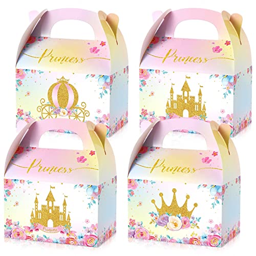 Nezyo Princess and Prince Treat Boxes Pink Princess Boxes Blue Prince Castle Gift Boxes Little Princess Crown Goodie Boxes Royal Prince Cardboard Boxes for Boy Girl Birthday (Princess, 12 pcs)