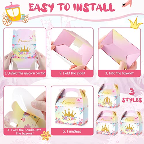 Nezyo Princess and Prince Treat Boxes Pink Princess Boxes Blue Prince Castle Gift Boxes Little Princess Crown Goodie Boxes Royal Prince Cardboard Boxes for Boy Girl Birthday (Princess, 12 pcs)