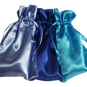 Tarot Bags: Blue Passion Colors Satin Bundle of 3: Royal Blue French Blue and Turquoise (5" X 8" Each)