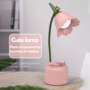 KoudHug Pink Desk Lamp, Cute Lamp for Kid, Rechargeable LED Lamp with USB Charging Port, Flexible Gooseneck, 3 Color Modes & Stepless Dimming, Table Lamp for College Dorm Bedroom Reading