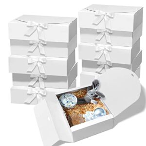 boshahai 10 pcs gift boxes with lids, 10.6×7.8×3.1 inch kraft paper gift box, white gift boxes with ribbon, bridesmaid proposal box for wedding, packaging, present, birthday, cupcake boxes