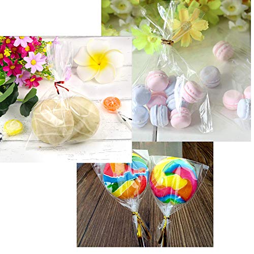 LiyuanQ 300 Pcs Clear Candy Bags Clear Cellophane Bags 4"x6" Cookie Bags with 6 Mix Colors Twist Ties - 1.4mils Thickness OPP Plastic Bags for Wedding Birthday Cake Pop Gift Candy Buffet Supplies