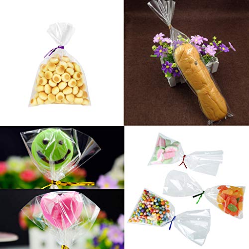 LiyuanQ 300 Pcs Clear Candy Bags Clear Cellophane Bags 4"x6" Cookie Bags with 6 Mix Colors Twist Ties - 1.4mils Thickness OPP Plastic Bags for Wedding Birthday Cake Pop Gift Candy Buffet Supplies