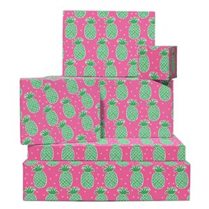 central 23 birthday gift wrap – pineapple wrapping paper – 6 sheets of fruit gift wrap for her – tropical themed birthday – pink green – summer – comes with fun stickers