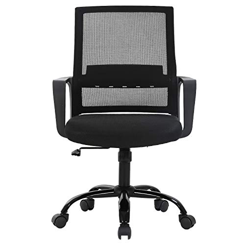 Office Chair Ergonomic Desk Chair Mid Back Computer Chair with Lumbar Support Armrests Breathable Mesh Height Adjustable Chair Rolling Swivel Chairs for Home Office,Black