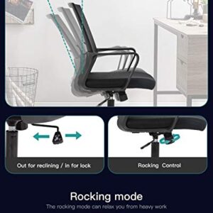 Office Chair Ergonomic Desk Chair Mid Back Computer Chair with Lumbar Support Armrests Breathable Mesh Height Adjustable Chair Rolling Swivel Chairs for Home Office,Black