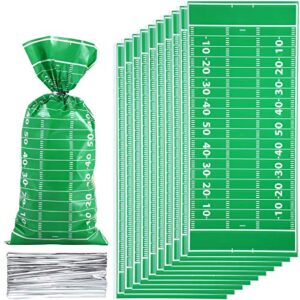 100 pieces football party favor cellophane goody bags heat sealable football field cookie candy bags with silver twist ties for football party supplies