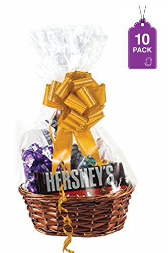 Purple Q Crafts Clear Basket Bags, 10 Pack, Clear Cellophane Wrap for Baskets & Gifts 18"x 30" 1.5 Mil Thick Easter Basket Bags(10)