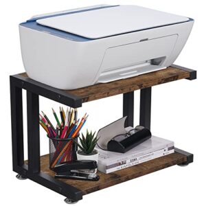 giikin printer stand with 2 tier storage shelves, home/office desktop stand with adjustable anti-skid feet, multi-purpose desk organizer shelf for fax machine, scanner, office supplies (rustic brown)