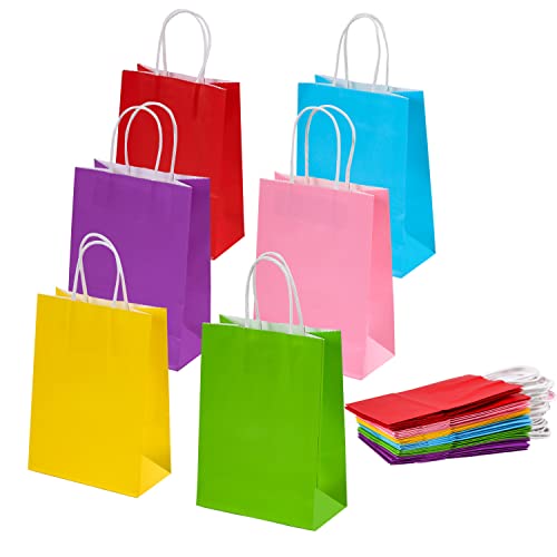 Nrbecurn 36 Pieces Kraft Paper Bags Party Favor Bags Gift Bags with Handles for Birthday Wedding Halloween Party-6 Color