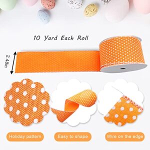 Dots Ribbons for Wreath Bows Wrapping Gifts, Polka-Dots Orange Ribbons for Decoration DIY Crafts, 2.48" X 10 Yards Spring Wired Edge Burlap Ribbon