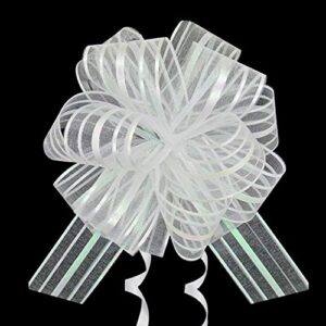 Pull Bows, 20Pcs Large White Organza Pull Ribbon String 6 Inches Gift Warp Bows for Wedding Birthday Party Christmas Gifts Decoration