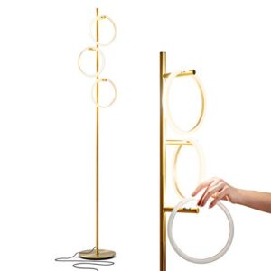 brightech saturn floor lamp, great living room decor, tall tree lamp for offices, contemporary lamp for living rooms, standing lamp with 3 led lights for bedroom reading – gold/brass