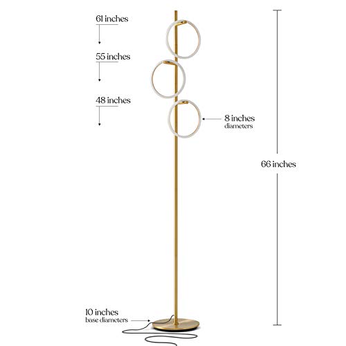 Brightech Saturn Floor Lamp, Great Living Room Decor, Tall Tree Lamp for Offices, Contemporary Lamp for Living Rooms, Standing Lamp with 3 LED Lights for Bedroom Reading - Gold/Brass