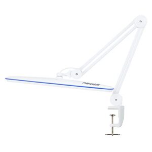neatfi xl 2,200 lumens led task lamp with clamp, 24w, 117 pcs smd led, 23 inches ultra wide lamp, 4 level brightness dimmable, eye-caring led lamp, glare free, adjustable arm utility clamp (white)