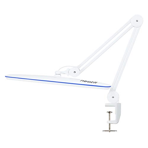 Neatfi XL 2,200 Lumens LED Task Lamp with Clamp, 24W, 117 Pcs SMD LED, 23 Inches Ultra Wide Lamp, 4 Level Brightness Dimmable, Eye-Caring LED Lamp, Glare Free, Adjustable Arm Utility Clamp (White)