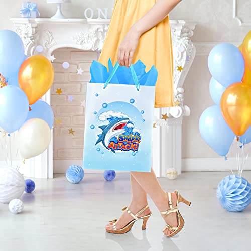 13" Large Shark Gift Bag for Boys Kids Birthday Baby Shower with Tissue Paper and Greeting Card