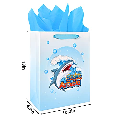 13" Large Shark Gift Bag for Boys Kids Birthday Baby Shower with Tissue Paper and Greeting Card