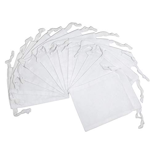 Drawstring Gift Bags - 12 Pack 5x7 Inch Small Bright White Muslin Cotton Cloth Pouches in Bulk, Mini Cloth Fabric Canvas Pouch for Jewelry, Candy, Parties, Wedding Favors, Soaps, Treats, Crafts