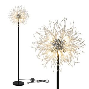 yao bang crystal floor lamp for bedroom and living room, elegant standing lamp with 8 lights and 63″ tall pole, modern floor lamp for room decor with 32 firework crystal harnesses