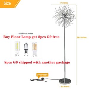 YAO BANG Crystal Floor Lamp for Bedroom and Living Room, Elegant Standing Lamp with 8 Lights and 63" Tall Pole, Modern Floor Lamp for Room Decor with 32 Firework Crystal Harnesses