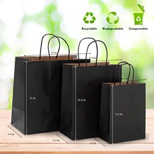 PAICUIKE Black Kraft Paper Bags Gift Bags With Handle 8.3x3.2x6.3 50Pcs Party Favor Bags for Shopping Wedding,Baking Outer Bags,Birthday Party,Celebrations Gift Package