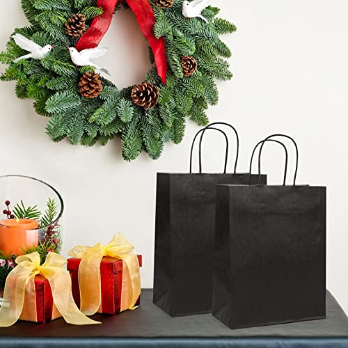 PAICUIKE Black Kraft Paper Bags Gift Bags With Handle 8.3x3.2x6.3 50Pcs Party Favor Bags for Shopping Wedding,Baking Outer Bags,Birthday Party,Celebrations Gift Package