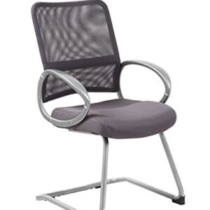 Boss Office Products Mesh Back Guest Chair with Pewter Finish in Charcoal Grey 24D x 24W x 39H in