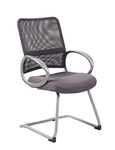 Boss Office Products Mesh Back Guest Chair with Pewter Finish in Charcoal Grey 24D x 24W x 39H in