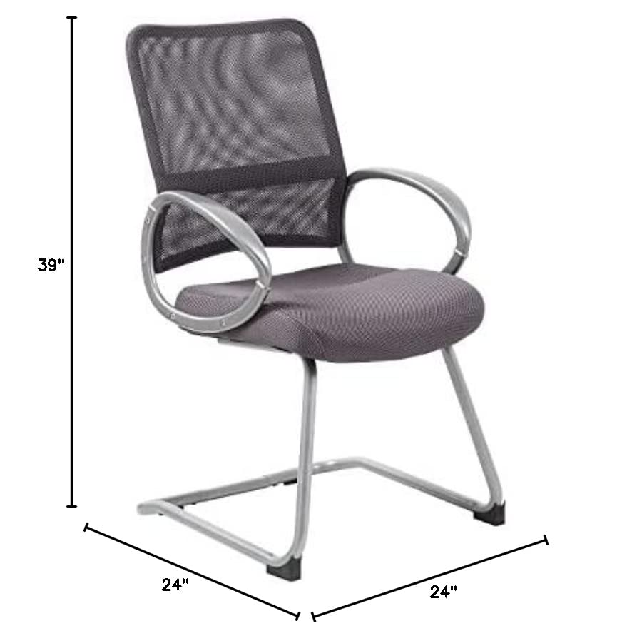 Boss Office Products Mesh Back Guest Chair with Pewter Finish in Charcoal Grey 24D x 24W x 39H in
